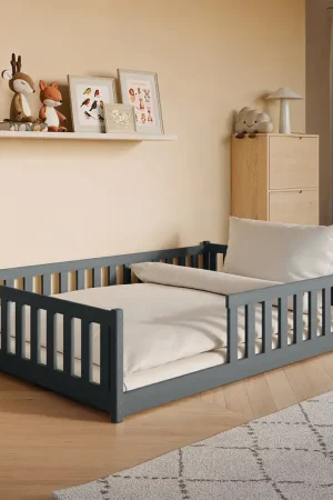 Expédié Aujourd'hui Lit au sol 140x200 sommier inclus Maya Anthracite