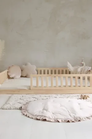 Lit 140x200 barrière et sommier inclus pieds 1 cm Agnès Bois Petit Prix