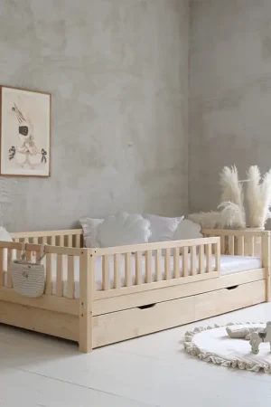 Offre Limitée Lit 140x200 barrière sommier et tiroirs inclus Agnès Bois
