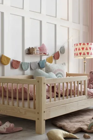 Meilleure Vente Lit 80x160 barrière et sommier inclus pieds 10 cm Adèle Bois