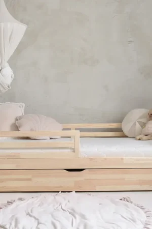 Lit 90x190 barrière sommier et tiroir inclus Myléna Bois Bon Plan