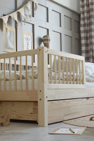 Lit 90x190 barrière sommier et tiroir inclus Sybil Bois Nouveauté