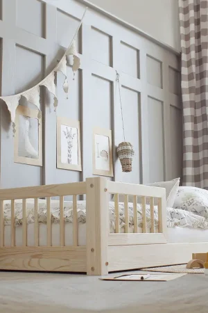 Livraison Express Lit 90x190 barrières et sommier inclus pieds 1 cm Adèle Bois