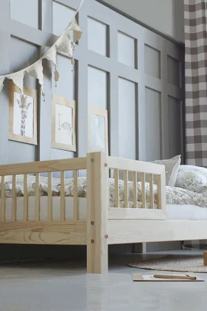 Expédié Aujourd'hui Lit 90x190 barrières et sommier inclus pieds 10 cm Adèle Bois