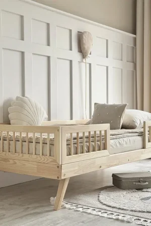 Lit 90x190 barrières et sommier inclus pieds 20 cm Maylis Bois Acheter Direct