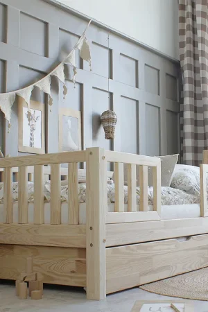 Lit 90x190 barrières sommier et tiroir inclus Agnès Bois Meilleure Vente
