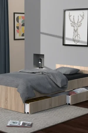 Promotion Saisonnière Lit 90x190 tiroirs inclus Orson Bois blanchi