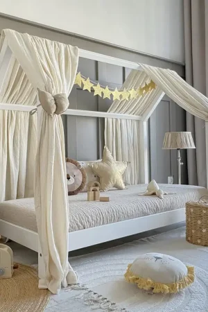 Marque Ciel de lit en mousseline double pour 90x190 Ecru