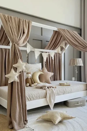 Ciel de lit en mousseline double pour 90x190 Marron et or Meilleure Vente