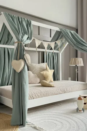 Seulement Aujourd'hui Ciel de lit en mousseline double pour 90x190 Vert d'eau