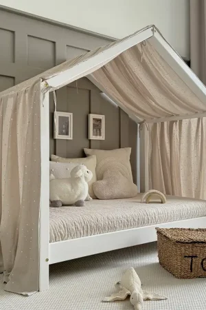 Prix Choc Ciel de lit en mousseline pour 90x200 Beige et argent