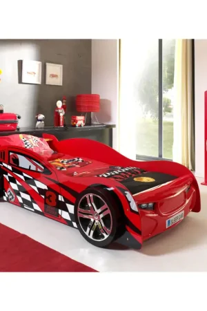 Promotion Saisonnière Lit 90x200 Night Speeder sommier inclus et Armoire 1 porte pompe à essence Vipack Car Beds - Rouge