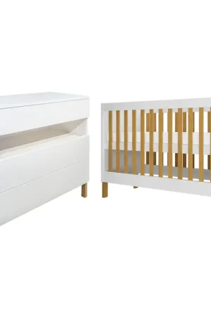 Acheter Direct Lit bebe 60x120 et commode 3 tiroirs Kocot Kids Victor - Blanc et Chêne