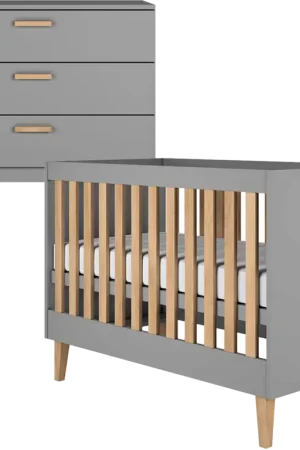 Lit bébé 60x120 et commode Kocot Kids Kubi - Gris Nouvelle Collection