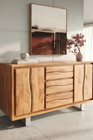 Commande En Gros CommodeLive-Edge 147 cm acacia nature 3 tiroirs 2 portes