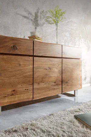 Authentique CommodeLive-Edge 147 cm acacia naturel 3 portes 3 tiroirs