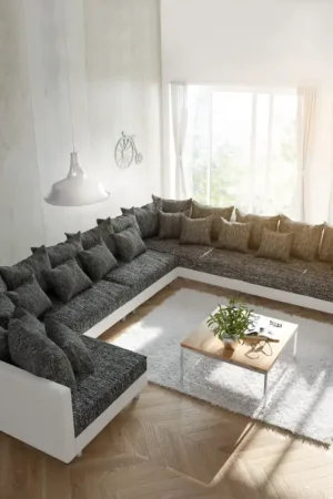 Meilleur Choix CanapéClovis XXL blanc noir pouf à droite