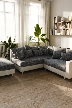 Canapé-d'angleClovis blanc noir modulaire accoudoir Tabouret Pouf Gauche Prix Réduit