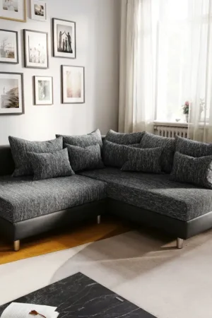 Canapé-d'angleClovis noir ottoman droit canapé modulaire extensible Satisfait Ou Remboursé