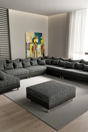 Canapé-panoramiqueClovis XXL noir modulable tabouret poufs droite Seulement Aujourd'hui