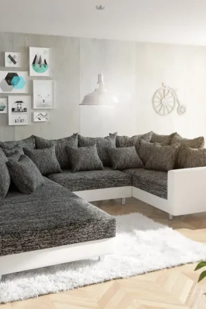 Canapé panoramqiueClovis blanc noir avec tabouret et accoudoirs Retour Gratuit