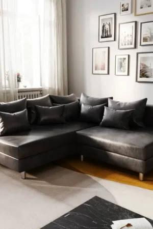 Nouveauté CanapéClovis anthracite optique antique ottoman droit