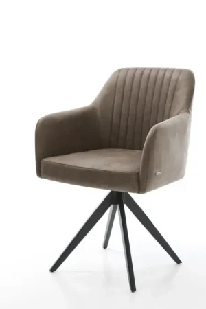 Achat Immédiat Chaise-de-salle-à-mangerGreg-Flex microvelours taupe vintage pied croisé angulaire noir ressorts ensachés