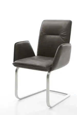 Achat Immédiat CantileverVinja-Flex microvelours anthracite vintage pied cantilever plat acier inoxydable brossé