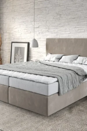 Lit-à-sommier-tapissierDream-Well 160x200 cm en microfibre beige Commander Vite