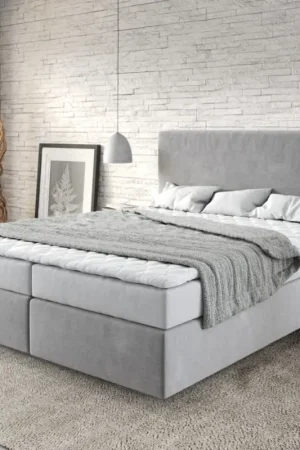 Lit-à-sommier-tapissierDream-Well 180x200 cm gris avec matelas et surmatelas Dernier Modèle