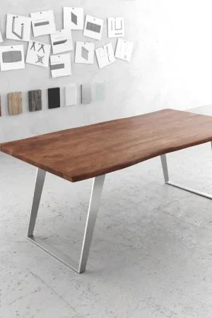Commander Vite Table-à-mangerEdge 200x100cm acacia marron acier inoxydable argent incliné