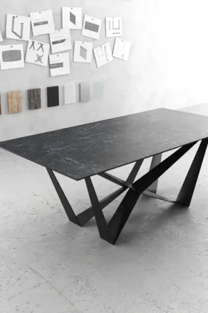 Acheter En Ligne Table-à-mangerEdge 200x100cm Laminam® céramique gris pieds milieu acier plat noir