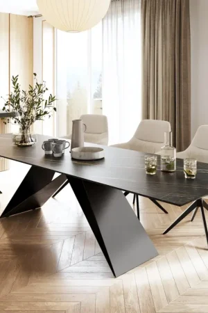 Table-à-mangerEdge 300x100cm Laminam® céramique marron V-pieds milieu noir Usine Directe