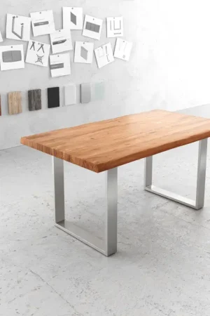 Acheter Direct Table-à-mangerEdge 160x90cm XL acacia nature acier inoxydable mince
