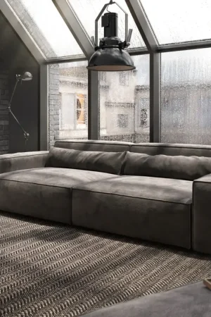 Grand CanapéSirpio XL 270x130 cm Microfibre Marron Kaki avec Tabouret Meilleur Choix