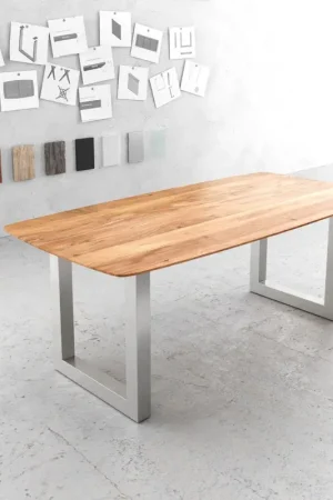 Table à mangerEdge Boot 200x100 Acacia Naturel Acier Inoxydable Large Bord Suisse Pas Cher