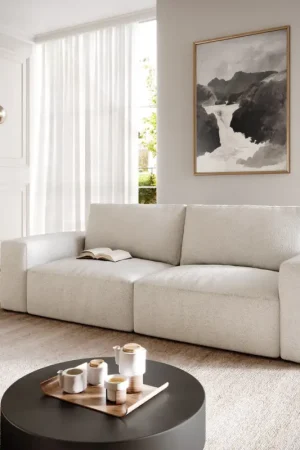 Big canapéLanzo 230x95 cm bouclé blanc crème Dernier Modèle