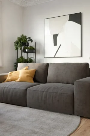 Meilleur Prix Big canapéLanzo 230x95 cm microfibre brun kaki avec pouf