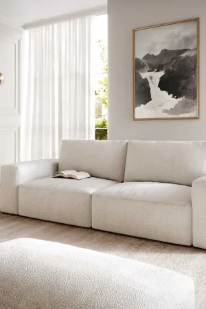 Affaire À Saisir Big canapéLanzo 230x95 cm bouclé blanc crème avec pouf