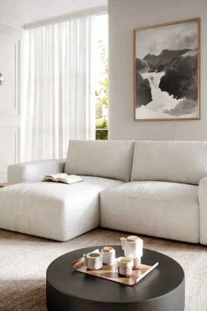 Canapé d’angleLanzo 230x155 cm bouclé blanc crème méridienne réversible Nouvel Arrivage