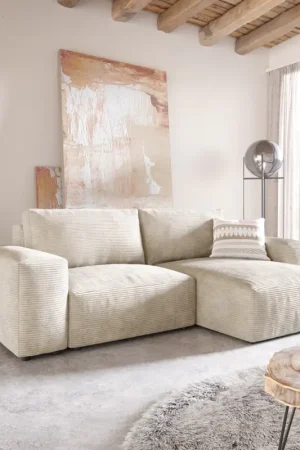 Canapé d’angleLanzo 230x155 cm velours côtelé beige méridienne réversible Produit De Marque