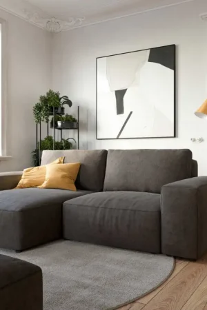 Canapé d’angleLanzo 230x155 cm microfibre brun kaki méridienne réversible avec pouf Seulement Aujourd'hui