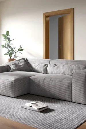 Canapé d'angleSirpio XL 270x170 cm Velours côtelé Gris argenté Recamiere variable Authentique