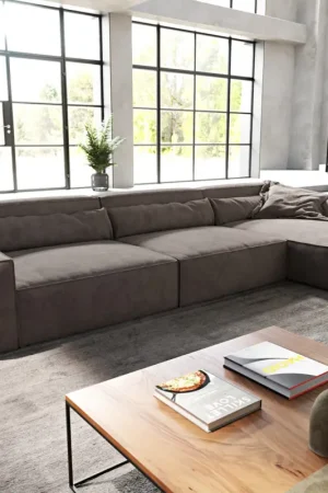 Canapé d'angleSirpio XL 370x170 cm Microfibre Marron Kaki Recamiere variable Offre Exclusive