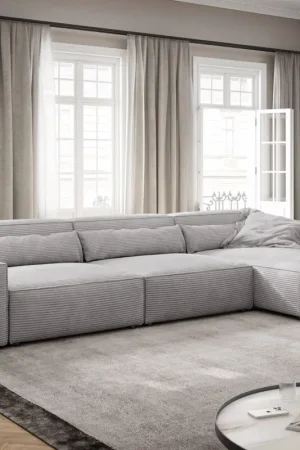 Canapé d'angleSirpio XL 370x170 cm Velours côtelé Gris argenté Recamiere variable Dernier Modèle