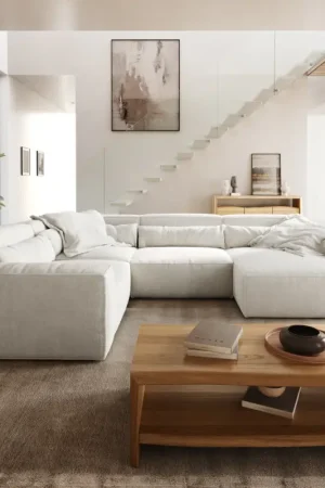 Canapé panoramiqueSirpio 300x210 cm Bouclee Crème-blanc Recamiere variable Top Vente