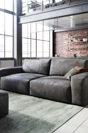 Big canapéLanzo 230x95 cm similicuir vintage anthracite avec pouf Acheter En Ligne