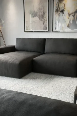 Canapé d'angleLanzo XL 270x180 cm Imitation cuir Vintage Anthracite Recamière variable avec Tabouret Affaire À Saisir