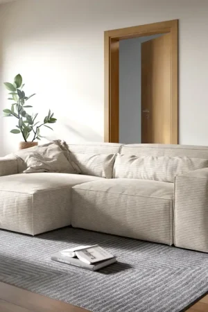 Canapé d'angleSirpio XL 270x170 cm Velours côtelé Beige Recamiere variable avec Tabouret Prix Choc