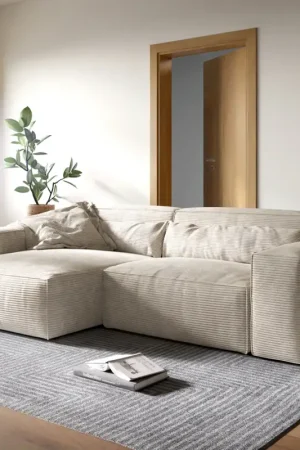 Canapé d'angleSirpio XL 270x170 cm Velours côtelé Beige Recamiere variable Soldes